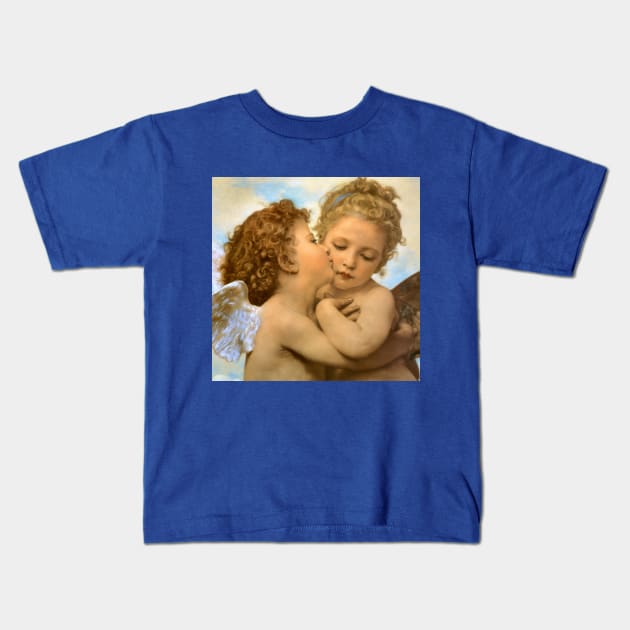 The First Kiss, angels detail by Bouguereau Kids T-Shirt by MasterpieceCafe